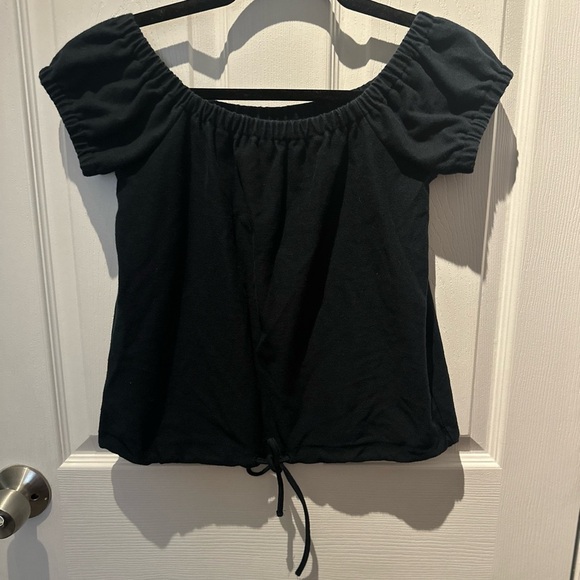 Madewell Tops - Madewell Poplin Puff Sleeve Crop Top Womens Sz XS Black Blue Boho Summer